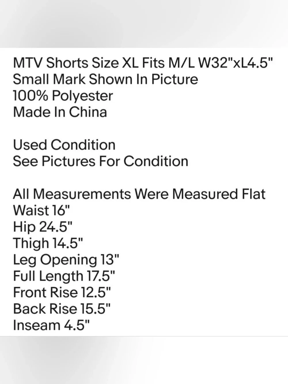 MTV Shorts Size XL Fits M/L W32